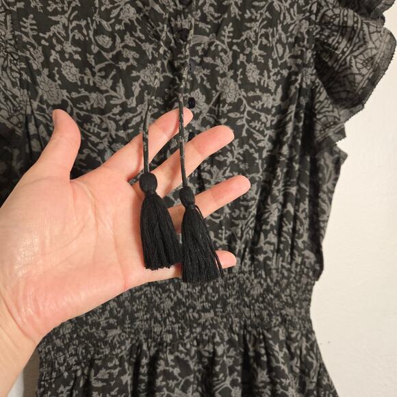 Cleobella Rachelle Mini Dress Raja Block Black Size S Floral Tie Front Tiered - Picture 7 of 14